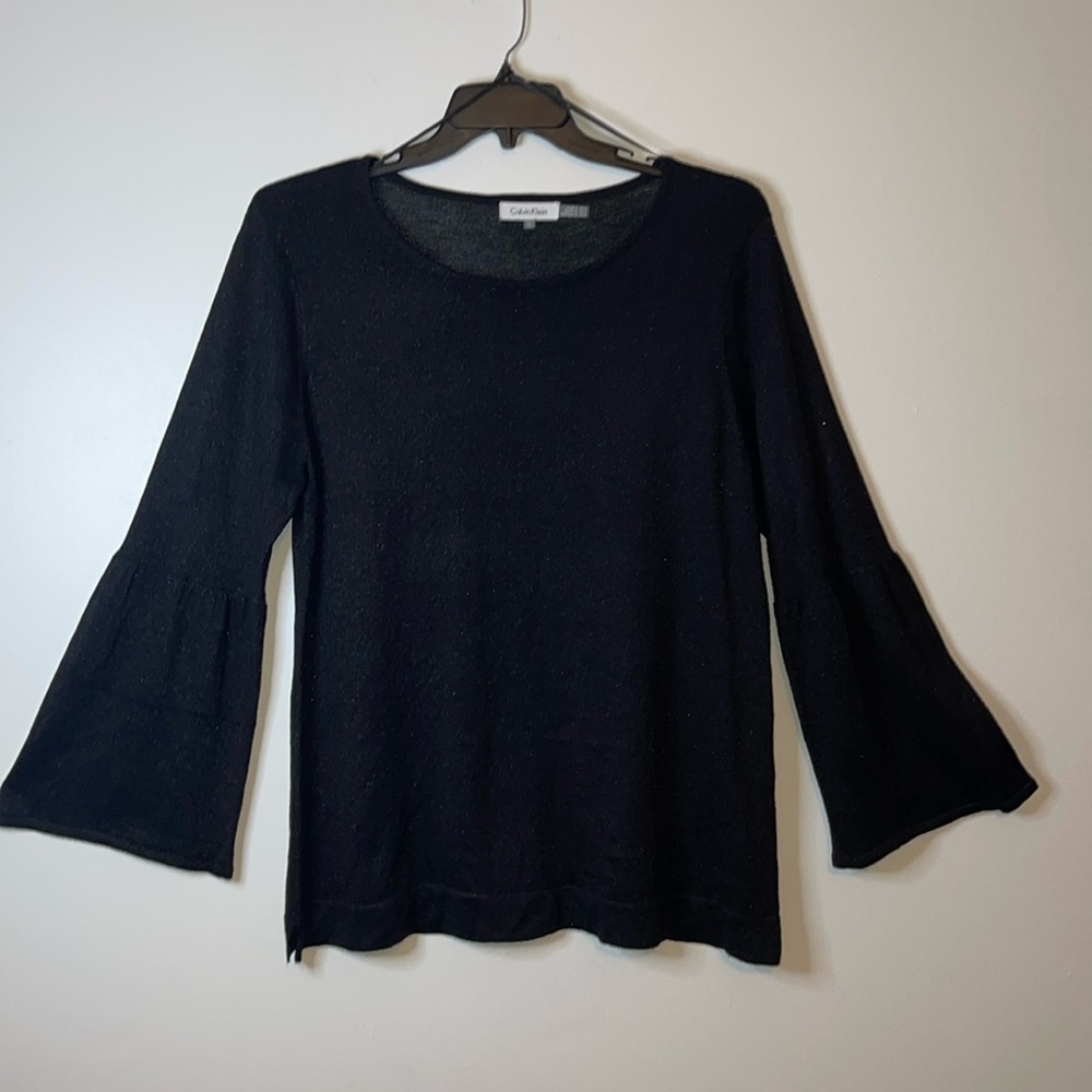 Calvin Klein Sweater Black Metallic Bell Sleeves Size XL